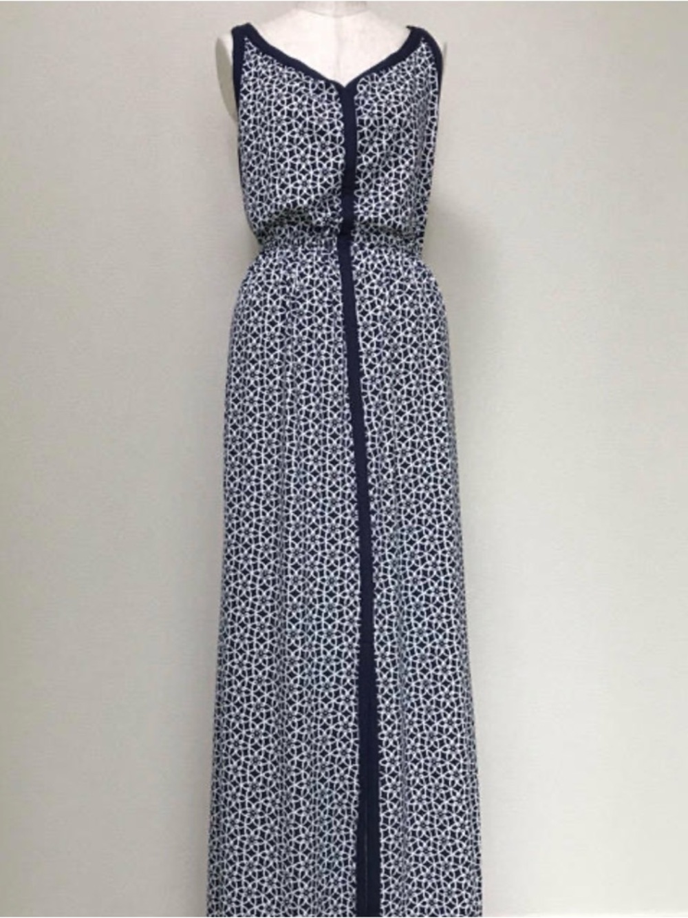 GAP Navy and White Geometric Maxi Dress